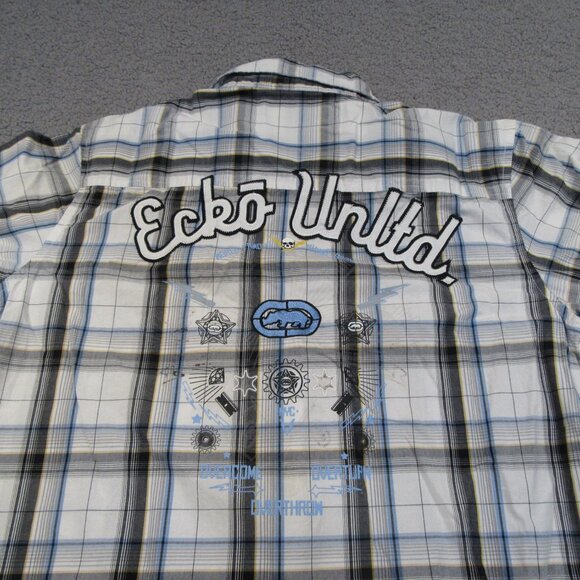 Vintage Ecko Unltd Men’s Shirt Medium White Striped Button Down Short Sleeve - Picture 8 of 12